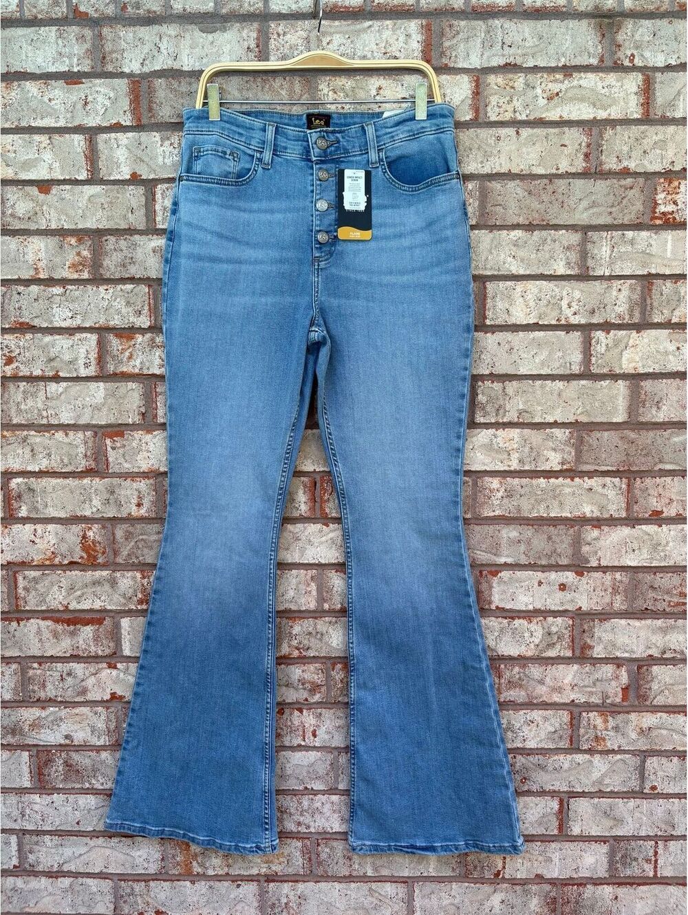 NWT Lee Heritage High Rise Button Flare Jeans Blue Size 14 Tall
